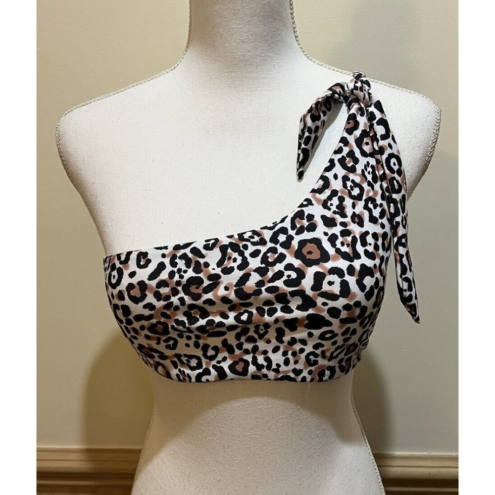 Shein Bikini Top Size One Shoulder Medium ~ Leopard Print Brown/Black